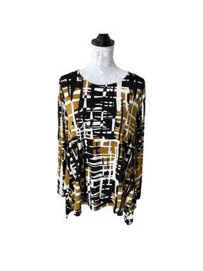 Chalet et ceci Reanna Top Blouse Womens Shirt Long Sleeve Abstract Black Medium